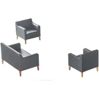 Xl Moebel Gmbh Arbeitszimmer-Set 3tlg 2-Sitzer 2x Sessel Schwarz Einfarbig Wohnzimmer