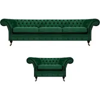 AEA Polstermöbel Grün Sofa Dreisitze Couch Sessel Chesterfield 3+1 Sofagarnitur