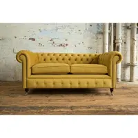 AEA Chesterfield Design Canapé 2 places Canapé Rembourrage Siège Garniture Cuir synthétique Jaune