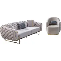 AEA Chesterfield Canapé blanc Ensemble noble 3 places Fauteuil exclusif 2pcs Nouveau