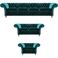 AEA Grüne Chesterfield Textil Garnitur Wohnzimmer Designer Sofa Set 3tlg