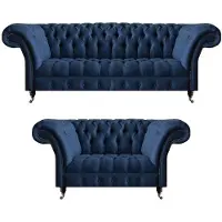 AEA Ensemble de canapés Chesterfield textile bleu Canapés 3 places 2pcs