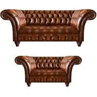 AEA Noble ensemble Chesterfield marron clair Salon 2 places 3 places
