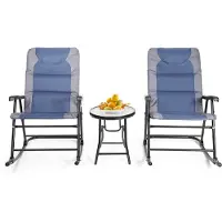 Northio Ensemble bistro pliant 3 pièces, chaises à bascule d'extérieur avec table bleu + gris