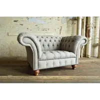 AEA Chesterfield Design Tissu Fauteuil 1.5 place Coussin Canapés Lounge Gris Velours