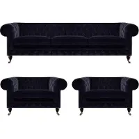 AEA Ensemble de canapé Chesterfield bleu design 3 places 2x fauteuils 3pcs