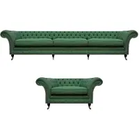 AEA Exklusive Grüne Chesterfield Garnitur Komplettes Set Sessel 3-Sitzer
