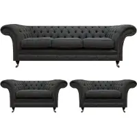 AEA Wohnzimmer Chesterfield Couchen Schwarzer Dreisitzer 2x Sessel 3tlg Set