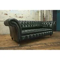 AEA Canapé Chesterfield rembourré Canapé 3 places en cuir noir original Canapés Nouveau