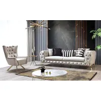 AEA Beige Chesterfield Ensemble de canapés modernes en acier inoxydable Canapé 3 places Fauteuil