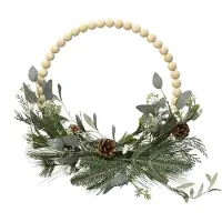 Décoris couronne de sapin avec perles en bois, 40 cm