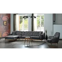 AEA Noir Salon Ensemble Canapé d'angle en L Fauteuil Chesterfield Moderne Complet