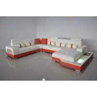 AEA Ecksofa Leder Sofa Couch Polster Eck Sitz Wohnlandschaft U-Form Cream Orange