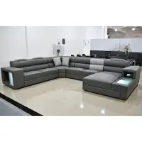 AEA Wohnlandschaft Design Modern Leder Sofas Grau Sofa U-Form Stoffsofa Couch