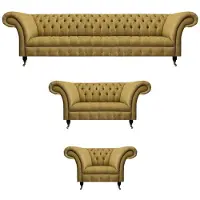 AEA Gelbe Chesterfield Sofagarnitur Wohnzimmer 4-Sitzer Zweisitzer Sessel