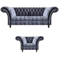 AEA Graue Chesterfield Textil Garnitur Designer Sofagarnitur 3-Sitzer 2tlg