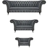 AEA Graue Wohnzimmer Sofas Chesterfield Komplettes Set Dreisitzer Sessel