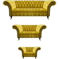 AEA Wohnzimmer Gelbe Chesterfield Couchgarnitur Modernes 3tlg Polster Set