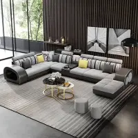 AEA Canapé design, modèle "Ledersofa", avec port USB. Canapé d'angle en forme de U, grande section modulable