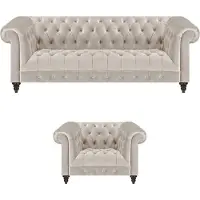 AEA Chesterfield Weiße Polstergarnitur Luxuriöser 3-Sitzer Textil Sessel