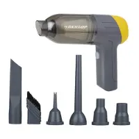 Dunlop Aspirateur sans fil 36W - Aspirateur à main avec 5 embouts - Aspirateur de voiture rechargeable USB-C sans fil - avec puissance d'aspiration de 12000Pa et fonction de soufflage - Gris/Jaune