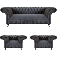 AEA Sofagarnitur 3tlg Möbel Grau Wohnzimmer Polstermöbel Einrichtung Chesterfield
