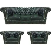 AEA Ensemble de canapés 3 pièces Canapé Coussin Chesterfield Design 2x Fauteuil Canapé en cuir Nouveau