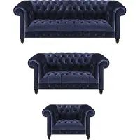 AEA Sofagarnitur 3tlg Blau Chesterfield Einrichtung Wohnzimmer Komplett Set