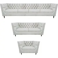 AEA Wohnzimmer Leder Sofa Set 3tlg Polstermöbel Weiß Komplett Chesterfield
