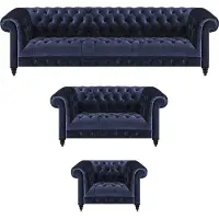 AEA Chesterfield Blau Sofagarnitur 3tlg Set Wohnzimmer Einrichtung Polstermöbel