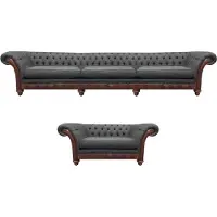 AEA Polster Garnitur Sofa Set 2tlg Sofa Dreisitze Textil Grau Sessel Chesterfield