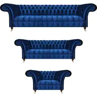 AEA Polstermöbel Blau Sofa Komplett 3tlg 2x Sofas Einrichtung Sessel Chesterfield