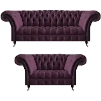 AEA Lila Chesterfield Garnitur Textilsofas Wohnzimmer Dreisitzer 2-Sitzer
