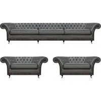 AEA Grau Designer Polstermöbel Garnitur 3tlg Chesterfield Wohnzimmer Polstersitz