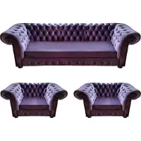 AEA Salon Set 3pcs 2x Fauteuil Moderne Canapé trois places Chesterfield Violet