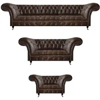 AEA Braune Chesterfield Ledercouchen Wohnzimmer Sofagarnitur Komplettes Set
