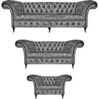 AEA Grau Sofagarnitur 3tlg Design Polstermöbel Wohnzimmer Chesterfield