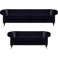 AEA Chesterfield bleu foncé chic Ensemble de canapés 2x Canapés nobles