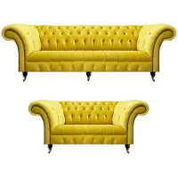 AEA Gelbe Chesterfield Sofagarnitur Moderner Dreisitzer Polster 2-Sitzer