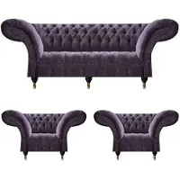 AEA Lila Chesterfield Polstergarnitur Wohnzimmer 3-Sitzer Designer 2x Sessel