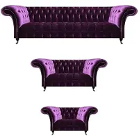 Xl Moebel Gmbh Chesterfield moderne Violet Ensemble de canapés Salon Canapés nobles Set 3pcs