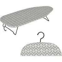 STAUS&BACH Ironiq - Petite planche à repasser de table (100% coton) avec crochet de suspension - Dimensions 76,5 x 30,5 cm - Mini planche à repasser - Pour voyager - Gris