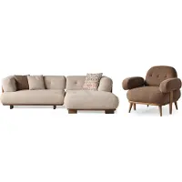Xl Moebel Gmbh Schicke Beige-Braune Sofagarnitur Stilvolles Ecksofa Textilsessel 2tlg