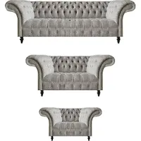AEA Komplett Sofa Set 3tlg Chesterfield Sitzmöbel Textil Stoff Sessel Wohnzimmer