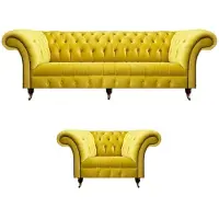 AEA Gelbe Chesterfield Couchen Designer Wohnzimmer Sofagarnitur Sessel 3-er