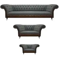 AEA Grau-Braune Chesterfield Sofagarnitur Wohnzimmer Sitzmöbel 4-Sitzer 3tlg