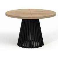 Dekori.Interiors Table de salle à manger ronde pliante, DOVER - style industriel/loft avec pieds à lattes, diamètre : 120 / 220 cm, couleur : chêne sonoma / noir