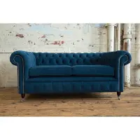 AEA Blaue Chesterfield Couch Textil Polster Sitz Garnitur Sofa Stoff Sofas 3 Sitzer