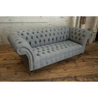 AEA Graue Chesterfield Couch Textil Polster Sitz Garnitur Sofa Stoff Sofas 3 Sitzer