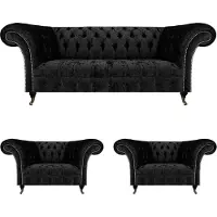 AEA Canapé de salon Chesterfield, aménagement de luxe complet 2x fauteuils